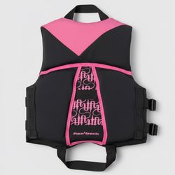 Full Throttle Child Life Jacket – Pink/Black Flex-Back Ski Vest – USCG Approved – 30–50 lbs