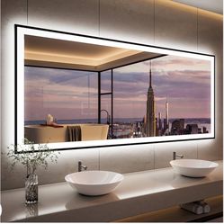 88” x 38” Large Framed Dimmable LED Mirror 