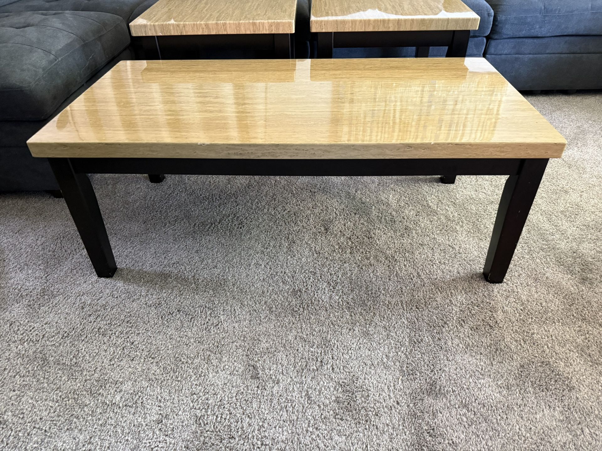Ashley Signature Wilder Occasional Table Set Espresso T165-13 - Coffee Table 48” x 24” x 18” h & End Tables 24” x 22” x 22” h - small chip in edge of 