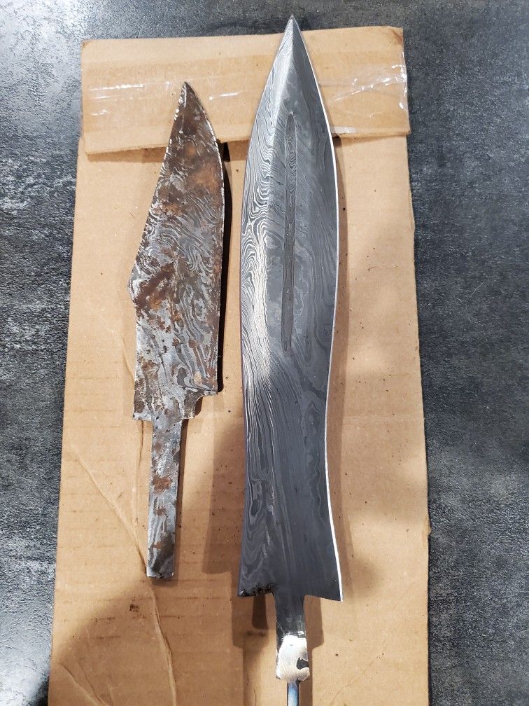 Damascus Steel Knife And Smaller Knife