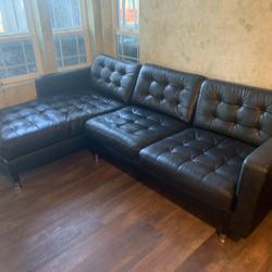 Black Leather Sectional and Chair 