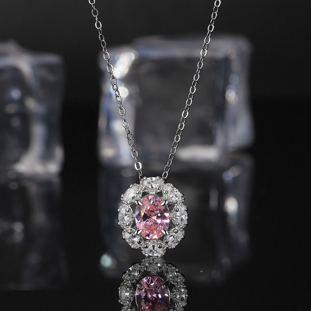 925 Sterling Silver Princess Pink Diamond Necklace