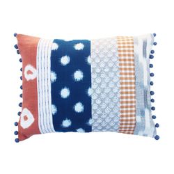 Patchwork red and blue 12” x 16” throw pillow