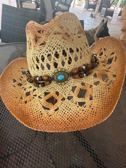 Straw Cowboy Hat with Turquoise Concho Band one size