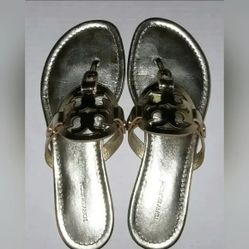 Tory Burch Designer gold Metallic Miller Leather Gold Sandal Thong Size 8M