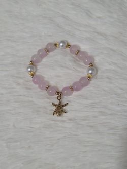 Glass Beaded Stretch Bracelet With Charm, NWOT 