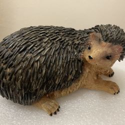 Sculpted Black Pottery Hedgehog with a Sweet Pointy  Face  6 Inch 