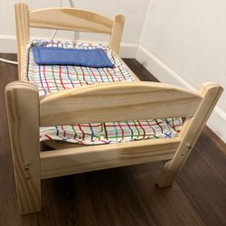 DUKTIG Doll bed with bedlinen set, pine/multicolor