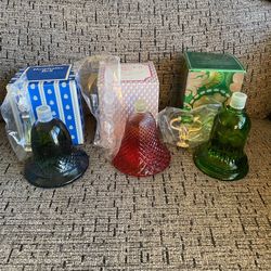 Lot of 3 NEW AVON Vintage Cologne Hospitality Bell, Rpsepoint Bell, Emerald Bell