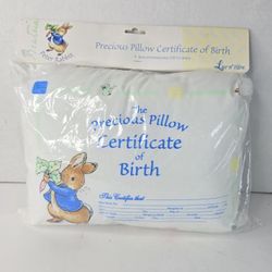 NWT Peter Rabbit Frederick Warne Birth Certificate Nursery  Baby Pillow 2001