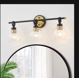 Brushed Gold & Black Vanity Light Bar 25 in. 3 Light, Dimmable with Clear Glass Shades
