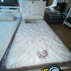 Twin Bed Frame Leather With Lesly Mattress Firm New 