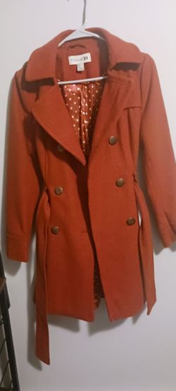 Vintage 2010s Forever 21 Coral Red Peacoat with Belt - Size M