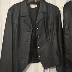 Women 3 Pc Leather Skirt Suit