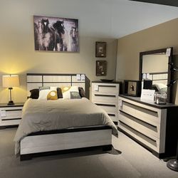 White/Brown Queen Bedroom Set 