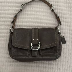 Vtg CHELSEA Coach Brown Pebbled Leather Shoulder Handbag Flap Silver Hardware