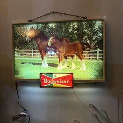 RARE  1950'S BUDWEISER BEER Advertising Bar Light Glass & Metal. Tested Works.