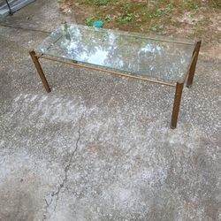 Vintage Glass & Brass Gold Coffee Table