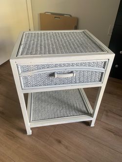 White Painted Wicker Nightstand with Drawer $15 OBO