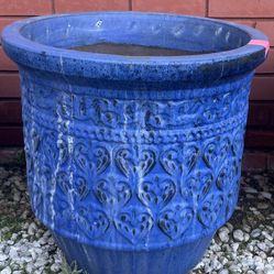 Large Blue Ceramic Outdoor Pot