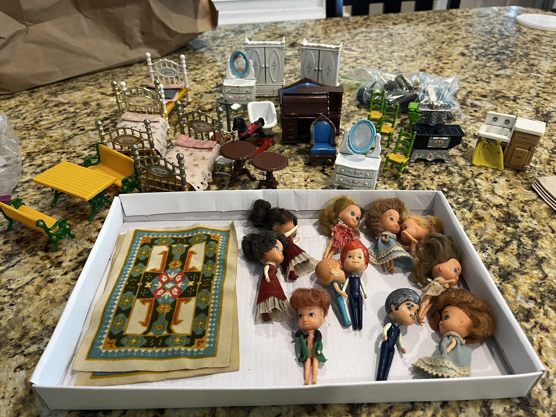 Vintage The Littles Mattel dolls and doll house furniture