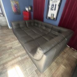Oversized Leather "Pit" Sectional + Ottoman - Modular & Luxury Comfort