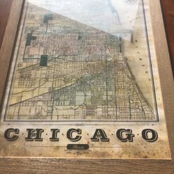 Preframed 26x20.5 Antique STYLE Old Chicago Map Reproduction Poster