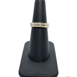 18K White Gold and Diamond w Enamel Wedding Band Set Size 6, 5.3 Grams