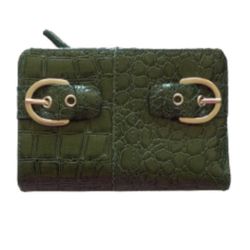 WALLET Green Faux Patent Leather Metallic Silver Tone Buckle Accents NWOT