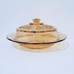 VINTAGE: Amber/Yellow/Federal/Depression/Plate/Bowl With Lid