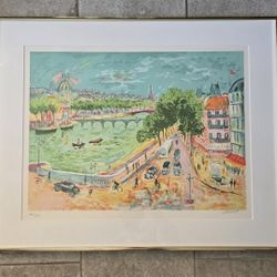 JEAN-CLAUDE PICOT Pont Neuf a Paris Color lithograph Signed 24x30"
