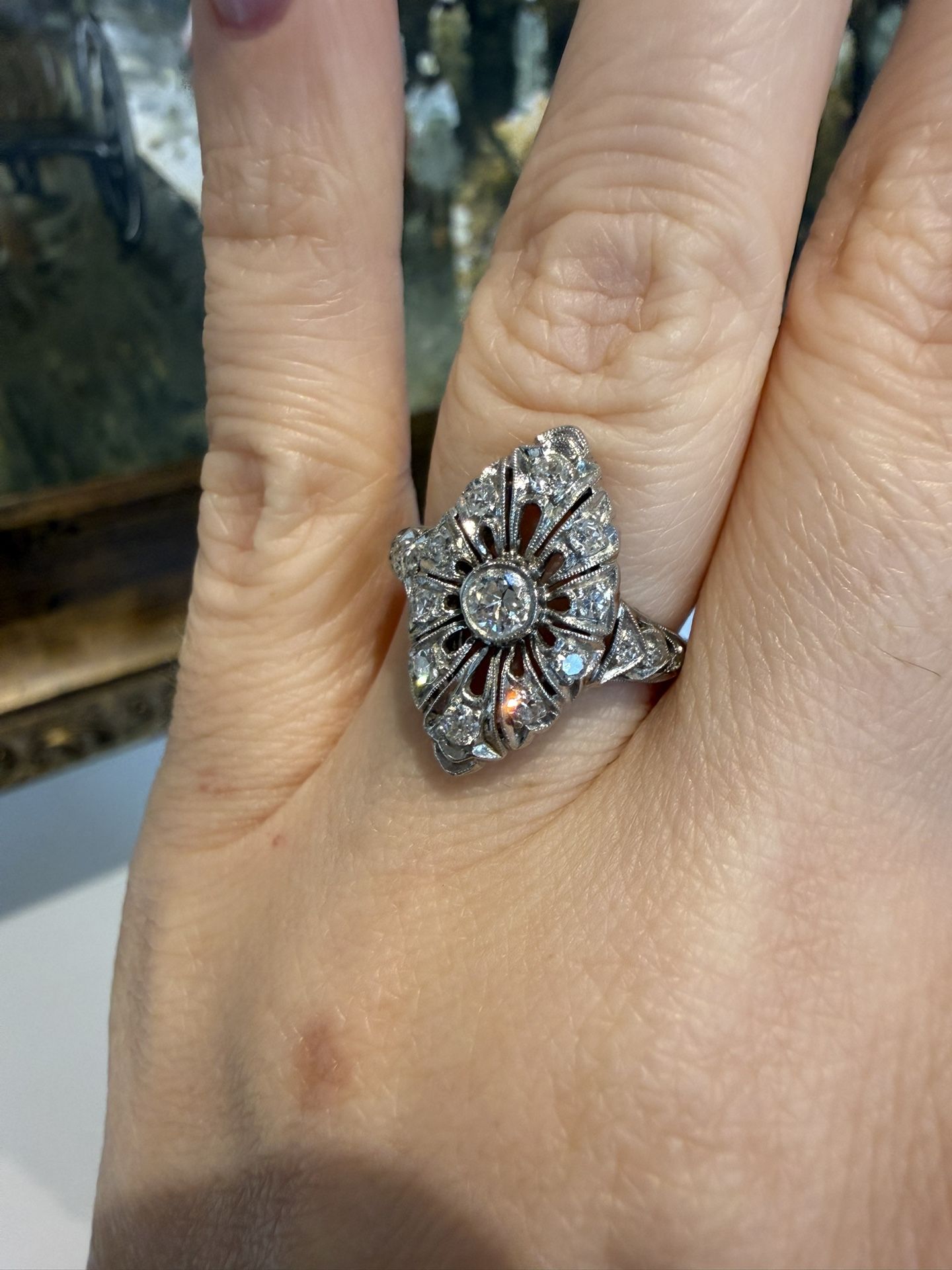 Platinum Antique (1900’s) Gorgeous Ring With Natural Diamonds