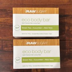 Raw Sugar Eco Body Bar; Formulated Without Sulfates & Parabens; VEGAN:  Green Tea + Cucumber + Aloe Vera 5 oz Each (2 For $5)