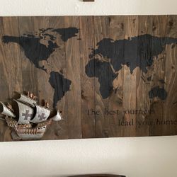 Wood Map Painting Art Rustic Reclaimed Wood