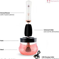 Rechargeable Electric Makeup Brush Cleaner with Built-In Battery - Deep Cleaning 3-Speed Makeup Brush Cleaner Machine Includes Universal Fitting Brush