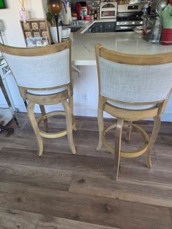 Wood, fabric bar stools