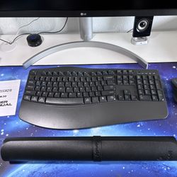 Gray Wireless Ergonomic Keyboard & Mouse, And Desk Mat (Black) Set