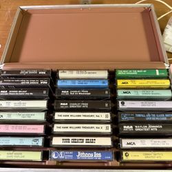 Vintage Country Music Cassette Collection & Case - 24 Tapes (Hank Williams, Merle Haggard)