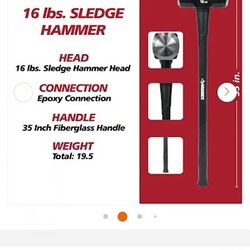 16 lbs. Sledge Hammer with 36 in. Fiberglass Handle