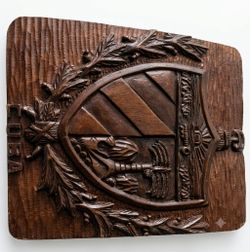 Vintage Authentic  Hand  Carved Mahoany Cuban Coat of Arms Batista Era