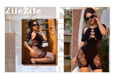 women's sexy transparent mesh cut-out club short jumpsuit