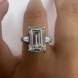 5.18 Carat G VS1 Emerald Cut Lab Diamond Three Stone Engagement Ring Tapered Baguettes 