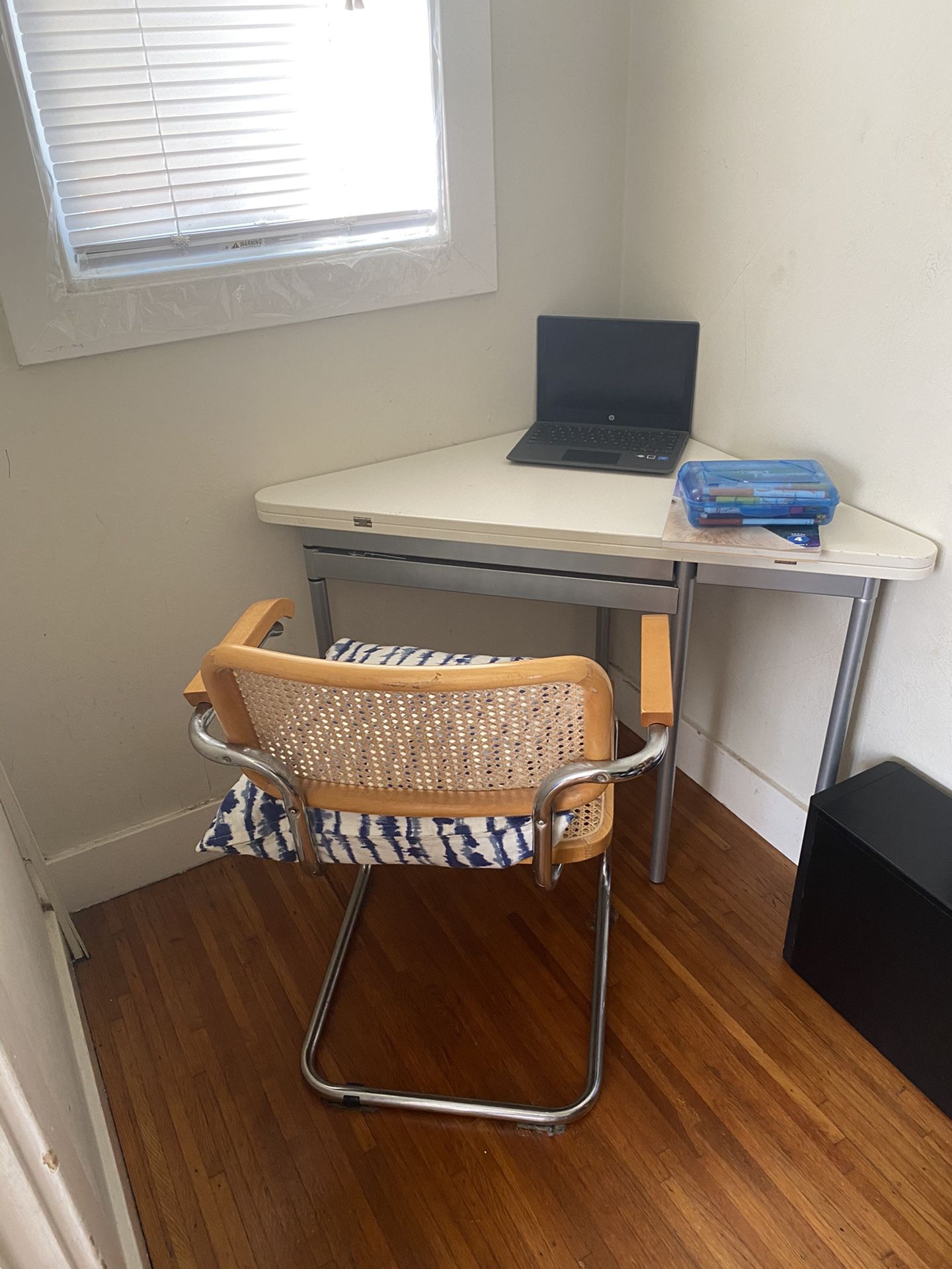 IKEA foldable corner table. Can be pulled out into square desk.