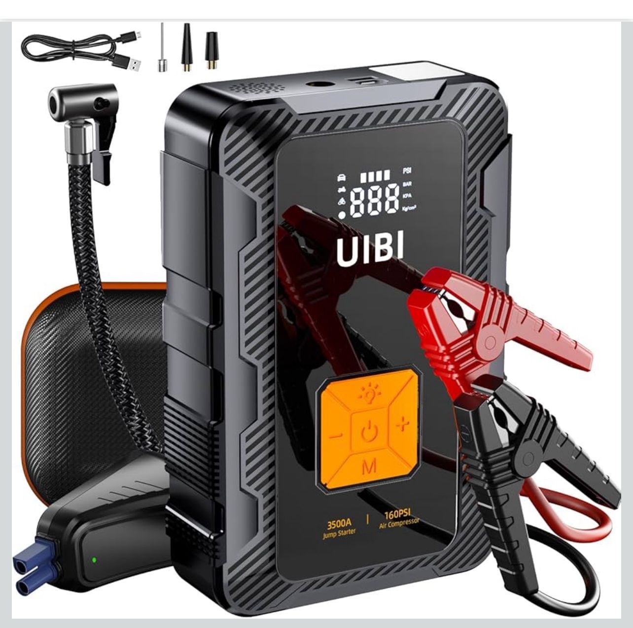 UIBI X7 Jump Starter with Air Compressor 160PSI, 3500A Car Battery Jumper Starter PD45W Fast Charge, 24000mAh Portable Tire Inflator 12V Jump Box Boos