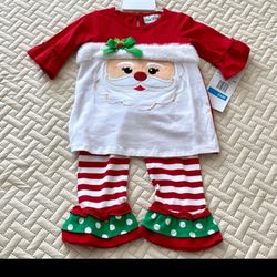 Christmas Holiday Santa Claus Embellished Top Leggings Set Size 24 Months NWT