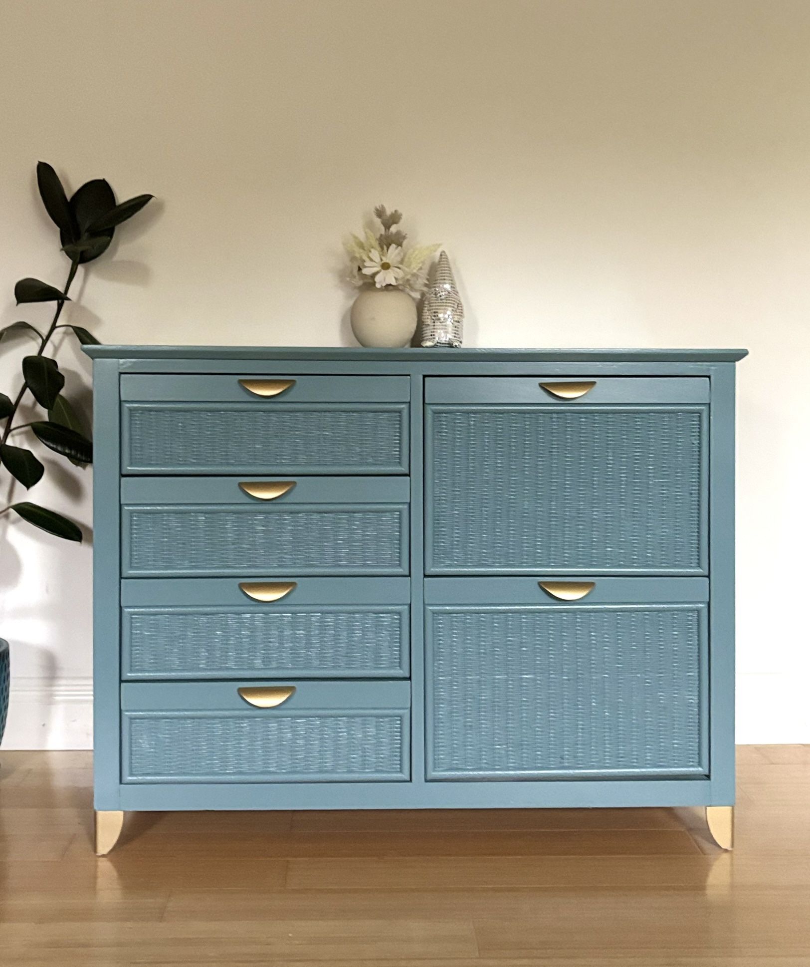 Teal Blue Wicker Storage Drawers
