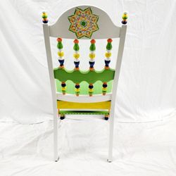Eclectic Accent Chair, Antique Refurbished Chair, Hand Painted Chair, Maximalistic Furniture, Carnaval Furniture, Mandela, Green, Blue