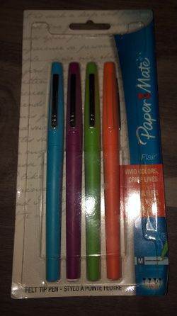 NEW “PAPERMATE FLAIR FELT” PENS, MEDIUM POINT, 4 PACK