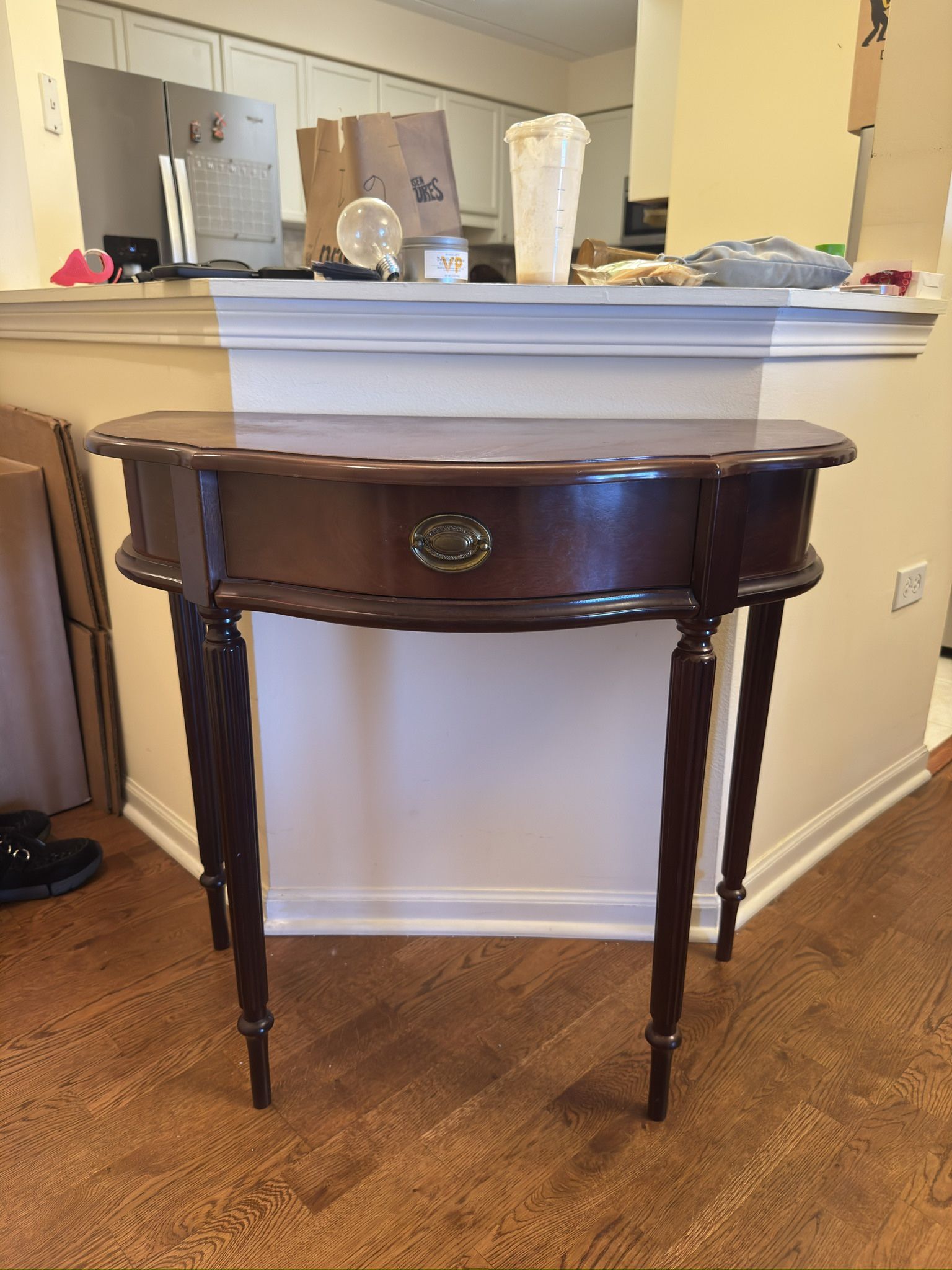 Dark Wood Nightstand with Drawer 