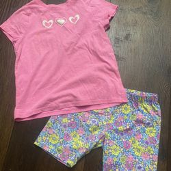 Girls Pink Shirt With Flower Biker Shorts Size 6/7 By Cat & Jack #1